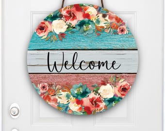 Welcome Front Door Sign, Round Floral Door Hanger, New Home Apartment Decor, Front Porch Decor, New Home Gift, Housewarming