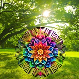 Bright Colorful Mandala Wind Spinner-10 Inch Double Sided Metal Wind Spinner-Yard Art-Christmas Gift- Birthday Gift