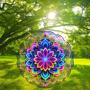Neon Colorful Mandala Wind Spinner-10 Inch Double Sided Metal Wind Spinner-Yard Art-Christmas Gift- Birthday Gift
