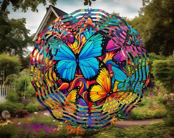 Bright Butterflies Wind Spinner, 10 inch Metal Double Sided Wind Spinner- Yard Art, Housewarming Gift, Mothers Day Gift, Birthday Gift