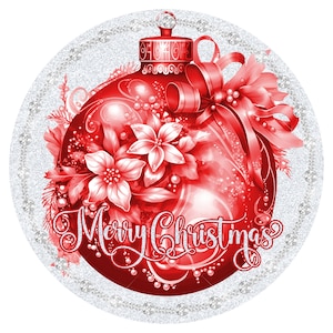 Wreath Sign, Round Red Merry Christmas Ornament Wreath Sign, round wreath sign, Sign for wreath, door hanger, door decor, Christmas sign