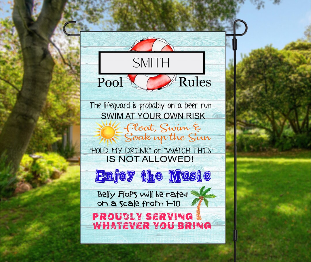 Personalized Pool Rules Double Sided Garden/yard Flag, Backyard Decor ...