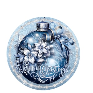 Merry Christmas Blue Ornament Wreath Sign,wreath center, Sign for wreaths, door hanger