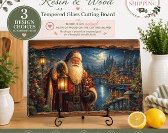 FAUX Old World Santa Resin Wood Tempered Glass Cutting Board, Charcuterie Board, Wedding Engagement Gift, New Home Gift