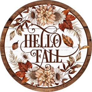 Letrero de corona de Hola Otoño, letrero de corona redonda, letrero para corona, colgador de puerta, decoración de puerta, letrero decorativo de otoño