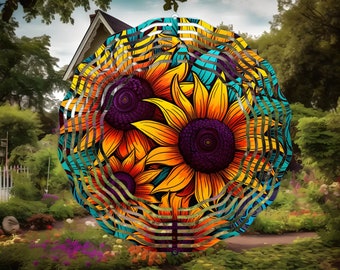 Sunflowers Wind Spinner, 10 Inch Metal Double Sided, Yard Art, Mothers Day Gift, Housewarming Gift