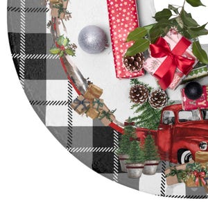 Buffalo Plaid Rustic Christmas Red Truck Tree Skirt, Rustic Holiday Decor, Farmhouse Style, Tree Decoration, Winter Wonderland