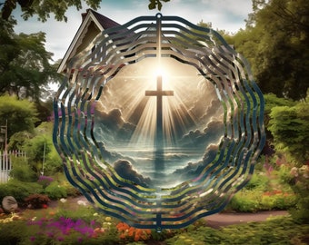 Cross Wind Spinner-10 Inch Double Sided Metal Wind Spinner-Yard Art-Mothers Day Birthday Gift, Christian Religious Gift
