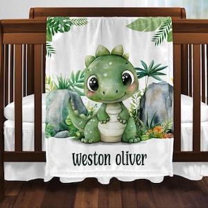 Custom Baby Dinosaur Blanket, New Baby Gift, Baby Shower Gift, Gift For Boy, Personalized Dino Nursery Blanket, Toddler Blanket