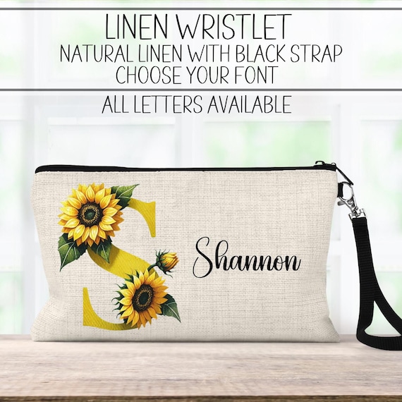 Custom Sunflower Monogram Cosmetic Bag, Compact Cosmetic Bag  display picture 3