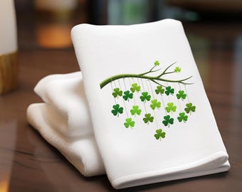 Hanging Shamrocks Velour Hand Towel, Powder Room Towel, St. Patrick's Day Guest Towel, Bathroom Decor, Hostess Housewarming Gift
