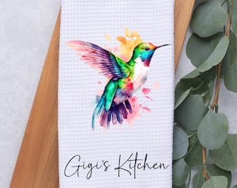 Custom Hummingbird Dish Tea Hand Kitchen Towel, Personalized Kitchen Decor Gift- Gift For Her-Housewarming Hostess Gift-Hummingbird Gift
