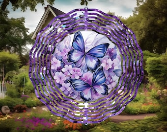 Purple Glitter Butterflies Wind Spinner-10 Inch Metal Double Sided Wind Spinner-Yard Art-Mothers Day Birthday Gift