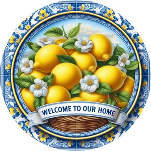 Welcome To Our Home Lemon Wreath Sign, round wreath sign, Spring Summer Sign For Wreaths
