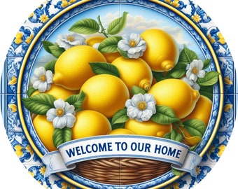 Welcome To Our Home Lemon Wreath Sign, round wreath sign, Spring Summer Sign For Wreaths