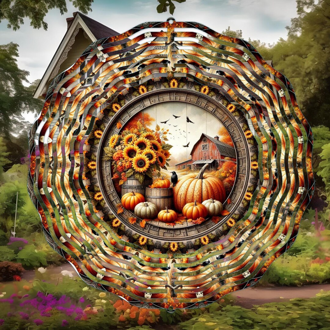 Fall Pumpkins & Sunflowers Wind Spinner-10 Inch Double Sided Metal Wind ...