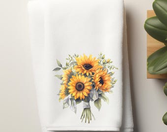 Sunflowers Velour Hand Towel, Powder Room Towel, Sunflower Fingertip Guest Towel, Bathroom Decor, Hostess Housewarming Gift, Mother&#39;s Day