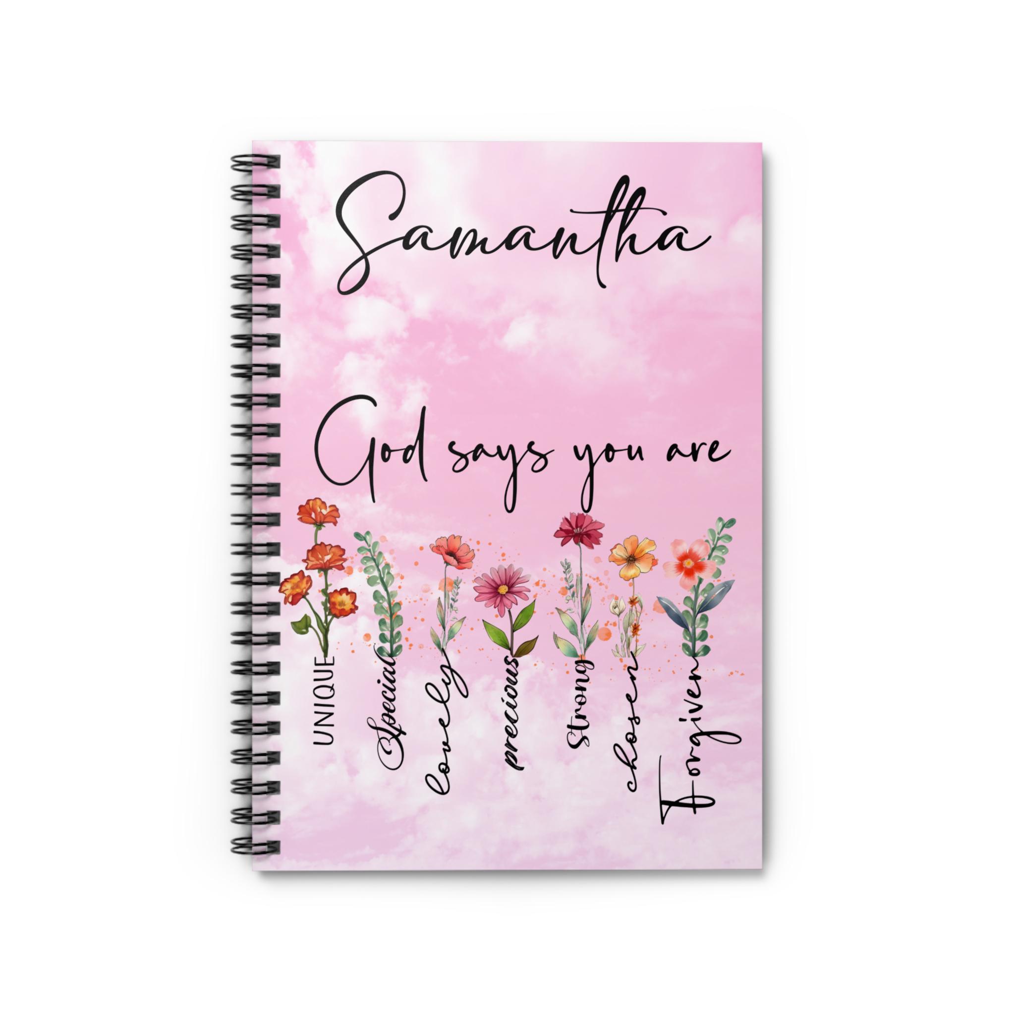Personalized God Says You Are Pink Spiral Notebook - Bible Study Journal- Personalized Christian Journal