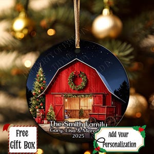 Personalized Christmas Barn Ornament, Family or Kids Gift Ornament, Add Any Name Any Year, Keepsake Ornament, Gift For Friends or Family