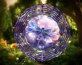 Purple Glitter Dragonfly Wind Spinner-10 Inch Double Sided Metal Wind Spinner-Yard Art-Mothers Day Birthday Gift