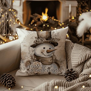 Winter Wonderland Snowman Double Sided Pillow or Pillow Cover - Christmas Decor- Winter Decor, Holiday Throw Pillow