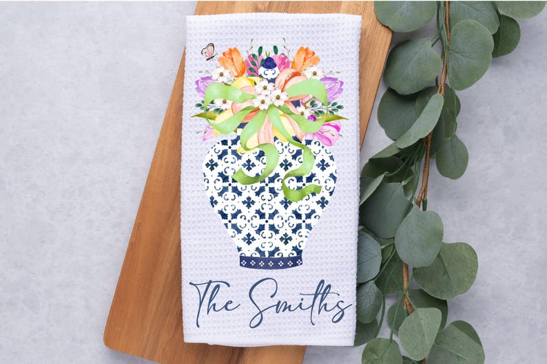 InkedInThyme Chinoiserie Ginger Jar Kitchen Towel - Thumbnail 3