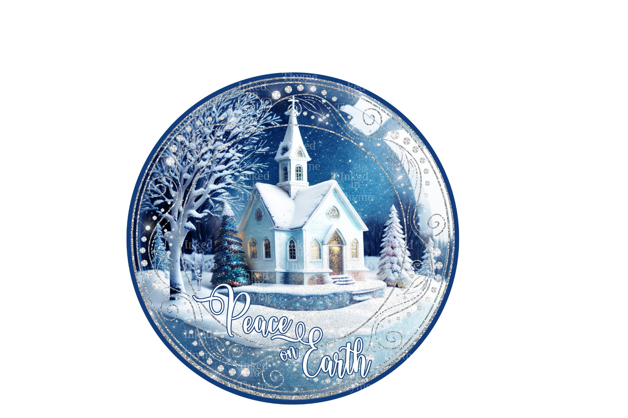 Wreath Sign, Round Blue Peace On Earth Church Wreath Sign, round wreath sign, Sign for wreath, door hanger, door decor, Christmas sign