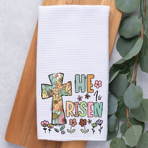 He Is Risen Matthew  Hand Dish Tea Kitchen Towel, kitchen decor,gift for cook, Easter, Spring decor, Christian gift