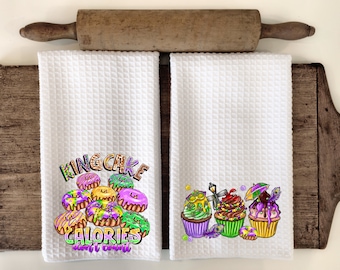 King Cake Mardi Gras Themed Dish Hand Tea Kitchen Towels, Mardi Gras Decor, Hostess Gift, Housewarming Gift
