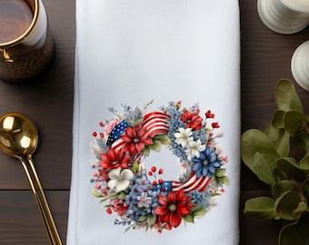 Patriotic Wreath Velour Hand Towel, Powder Room Towel, Fingertip Guest Towel, Bathroom Decor, Hostess Housewarming Gift, Gift For Her