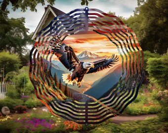 Eagle American Flag Wind Spinner-10 Inch Double Sided Metal Wind Spinner-Yard Art- Fathers Day Birthday Gift, Patriotic 4th of July