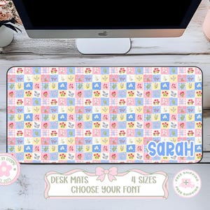 Custom Pastel Patchwork Desk Mat, Large Mousepad: Floral Desk Decor