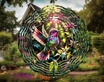 Bright Hummingbird Wind Spinner-10 Inch Double Sided Metal Wind Spinner-Yard Art-Mothers Day Birthday Gift