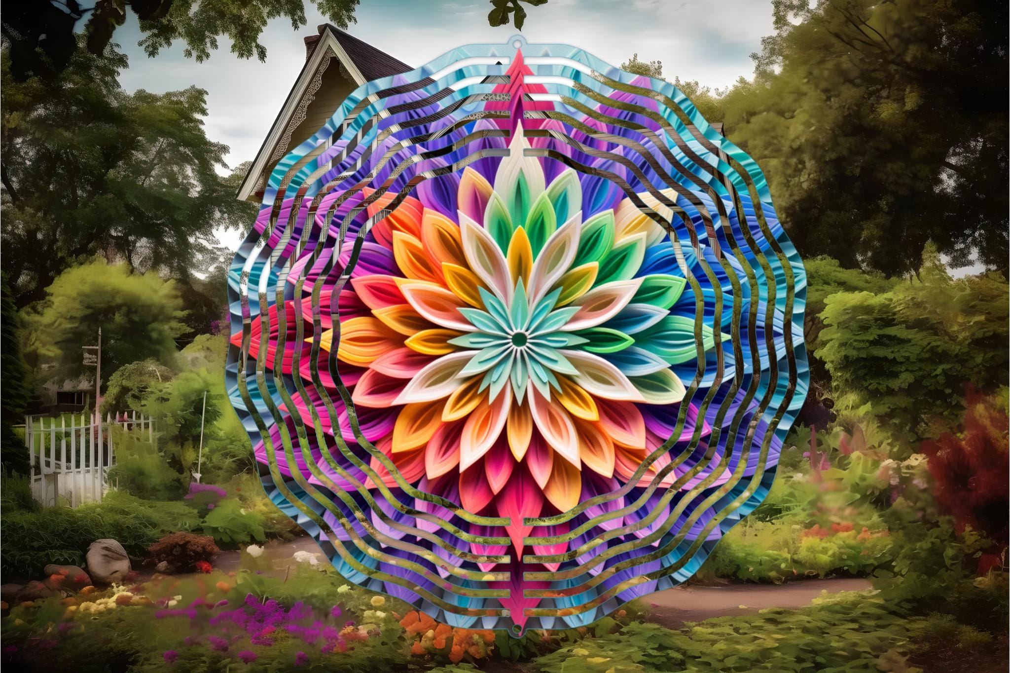 Colorful Mandala Wind Spinner-10 Inch Double Sided Metal Wind