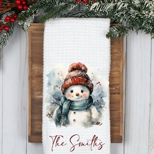 Custom Snowman Christmas Dish Tea Hand Kitchen Towel, Christmas Gift, Hostess Gift, Wedding Gift, Winter Decor