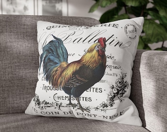 French Country Rooster Double Sided Square Pillow or Pillow Cover , Rustic Home Decor, Farmhouse Throw Pillow, Gift For Rooster Lovers