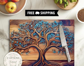 Tree Of Life Tempered Glass Cutting Board, Charcuterie Board, Wedding Engagement Gift, Housewarming New Home Gift, Anniversary Gift