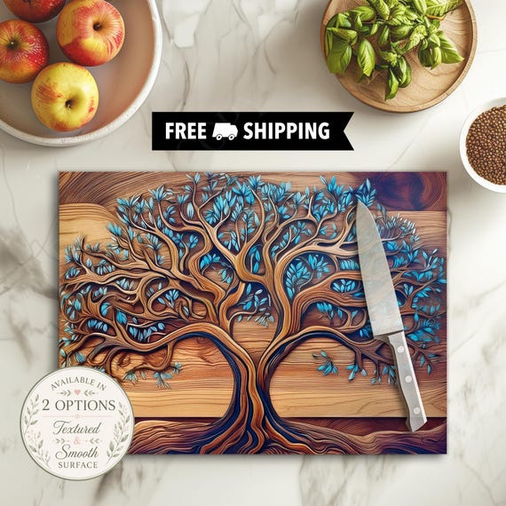 Tree Of Life Tempered Glass Cutting Board, Charcuterie Board, Wedding Engagement Gift, Housewarming New Home Gift, Anniversary Gift