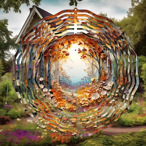 Fall Trees & Leaves Wind Spinner-10 Inch Double Sided Metal Wind Spinner-Yard Art-Fall Porch Patio Decor, Hostess Housewarming Gift