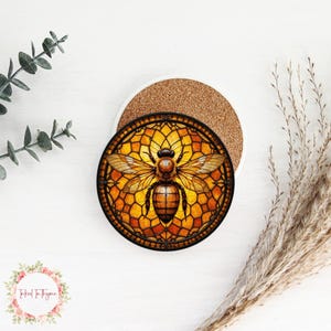 Faux Stained Glass Bee Ceramic Coaster, Nature Lover Coaster, Coffee Table Decor, Individual Coaster, Mix & Match Coasters