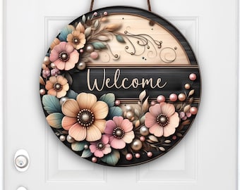 Welcome Front Door Sign, Round Faux Wood Door Hanger, New Home Apartment Decor, Front Porch Decor, New Home Gift, Housewarming