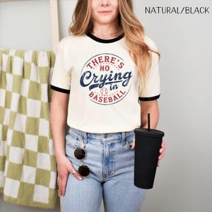 There&#39;s No Crying in Baseball Unisex Cotton Ringer T-Shirt, Vintage Sport Tee, Baseball Fan Gear, Gift for Sports, Baseball Mom Shirt