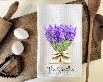 Lavender Bouquet Personalized Dish Tea Kitchen Towel,Custom Gift, kitchen decor,Housewarming,Hostess, Farmhouse Decor Gift
