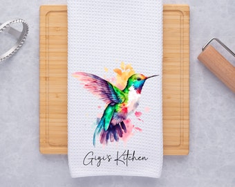 Personalized Hummingbird Dish Tea Hand Kitchen Towel,Kitchen Decor Gift- Farmhouse Decor-Housewarming Hostess Gift