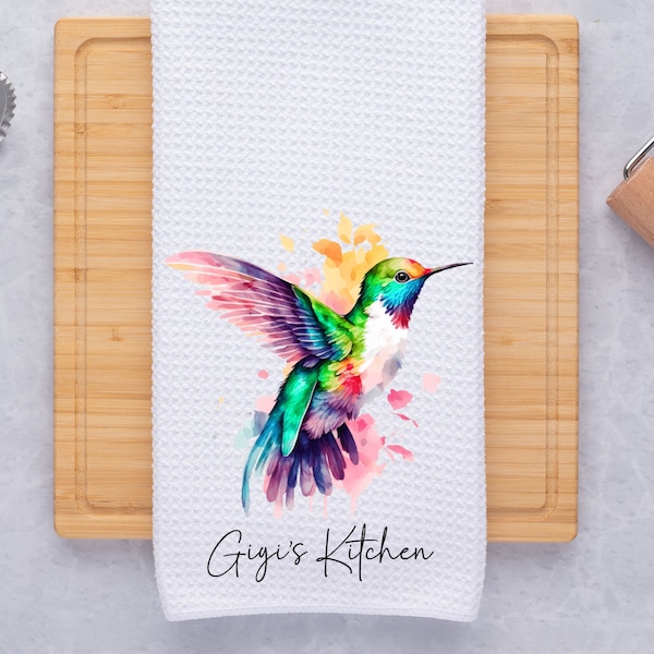 Personalized Hummingbird Dish Tea Hand Kitchen Towel,Kitchen Decor Gift- Farmhouse Decor-Housewarming Hostess Gift