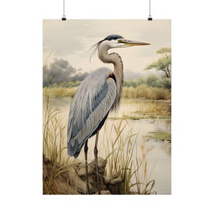 Gelassener Reiher Art Print, Matte Poster, Naturdekor, Geschenk für Vogelliebhaber, Küstenvogel Druck, Blauer Reiher Druck, Hochzeitsgeschenk, Geschenk für Mama