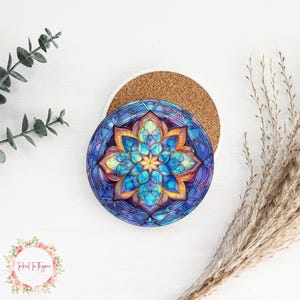Faux Stained Glass Mandala Ceramic Coaster, Mandala Lover Coaster, Coffee Table Decor, Drink Coaster, Mix & Match Coasters,