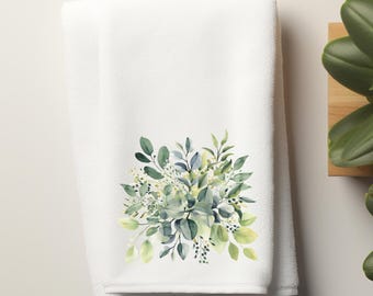 Greenery Velour Decorative Towel, Powder Room Towel, Fingertip  Towel, Bathroom Decor, Hostess Housewarming Gift, Mother&#39;s Day, Floral Bath