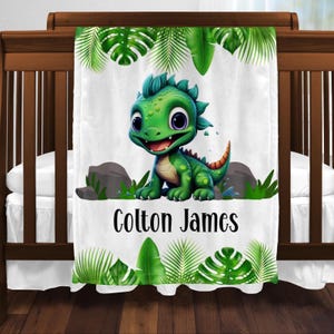 Personalized Baby Dinosaur Blanket, New Baby Gift, Baby Shower Gift, Gift For Boy, Personalized Dino Nursery Blanket, Custom Toddler Blanket
