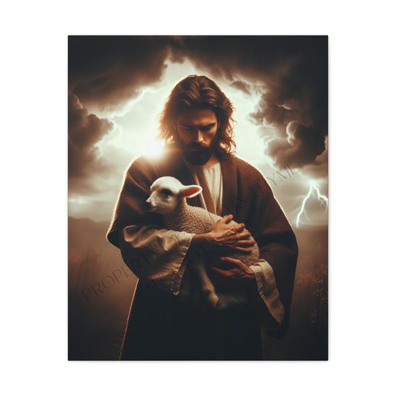 Out of the Storm, Jesus Rescues the Lost Lamb Canvas Wrap
